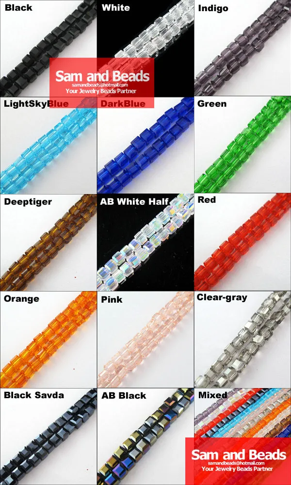 Faceted Square Glass Crystal Rondelle Spacer Bead 4mm 6mm Black Pink Mixed etc 1 .jpg