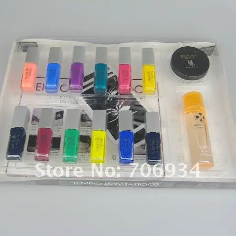 Wholesale glitter tattoo kit 12 Colors Supply Kit Body Painting Tattoo Deluxe Kit Tattoo Condensating Liquid Glue TCLG12