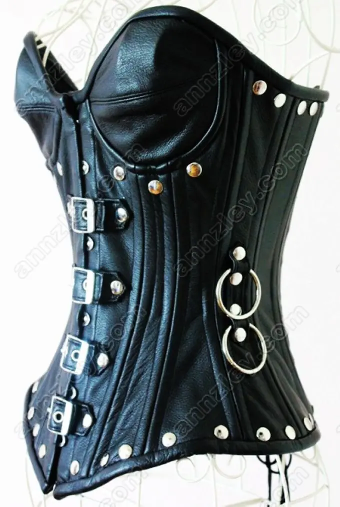 Luxury 100% Genuine Cowhide Black Leather Corset Bustier Tops 2012 (1).jpg