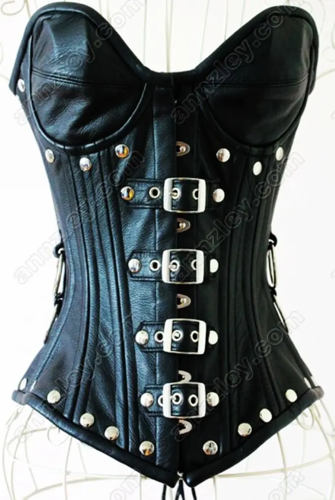 Luxury 100% Genuine Cowhide Black Leather Corset Bustier Tops 2012 (4).jpg