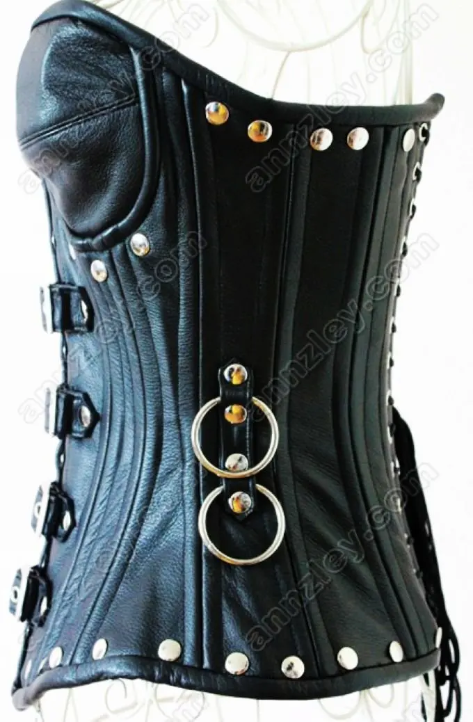 Luxury 100% Genuine Cowhide Black Leather Corset Bustier Tops 2012 (2).jpg