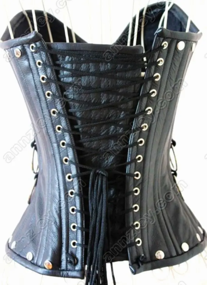 Luxury 100% Genuine Cowhide Black Leather Corset Bustier Tops 2012 (3).jpg