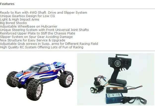 Promotion - 1/10 scale 4WD Brushless Monster Truck,Lipo Battery 7.4V 3250mAh