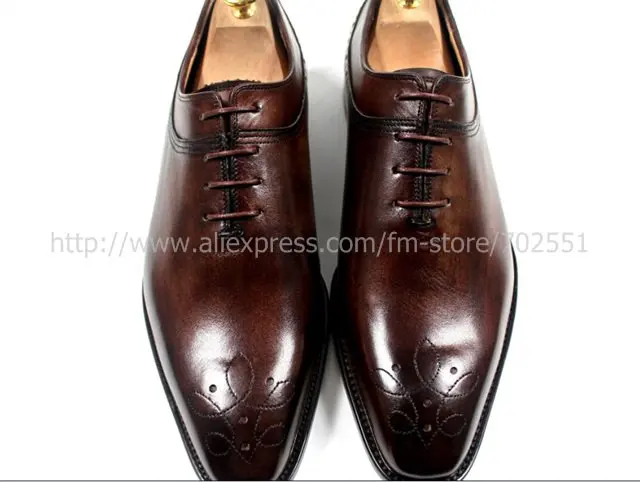 Free shipping custom handmade genuine calf leather men's oxford shoe color brown No.OX180 adhesive craft