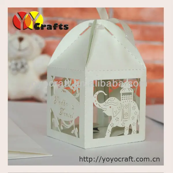 lovely elephant laser cut paper wedding box for candy wedding