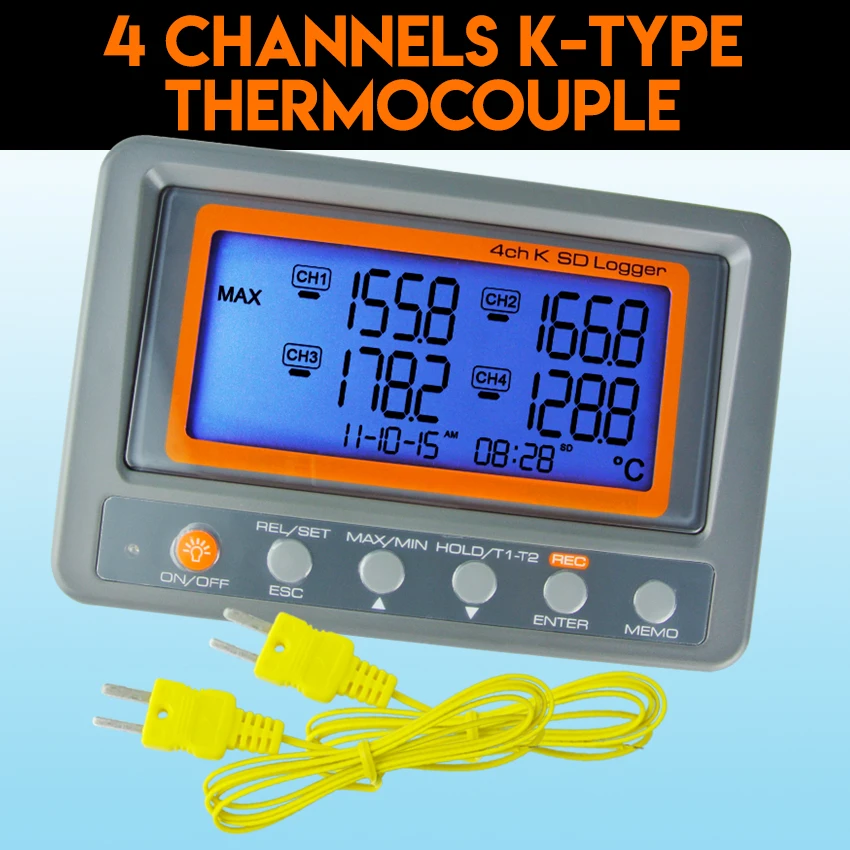 Digital K-Type 4 Channel Thermocouple Temperature Thermometer Logger With 8GB SD Card Wallmount
Digital K-Type 4 Channel Thermocouple Temperature Thermometer Logger With 8GB SD Card Wallmount