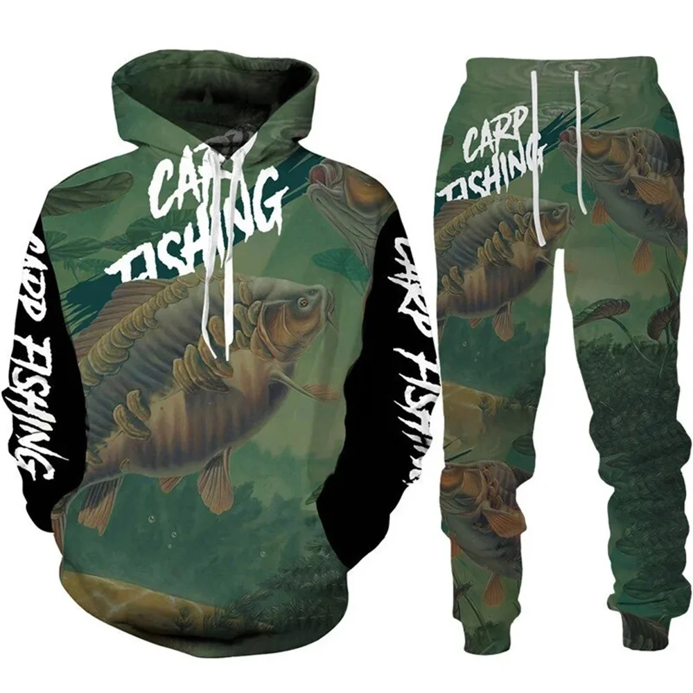 

Four Season 3D Carp Fishing Hunting Camo Printed Men's Hoodie Pants Tracksuit Set Sportswear Long Sleeve Men Clothes Hoodie/Suit