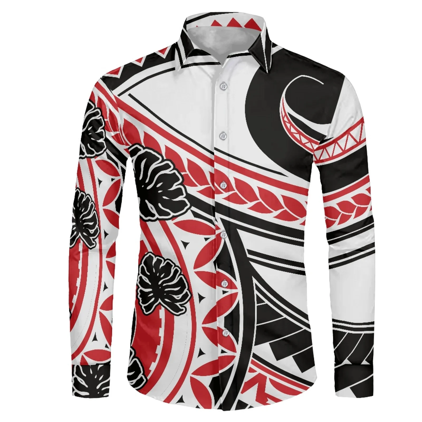 

Polynesian Tribal Guam ​​​​​​​​​​Totem Tattoo Prints Fashion Men Shirts Turn-down Collar Buttoned Shirt Casual Long Sleeve Tops