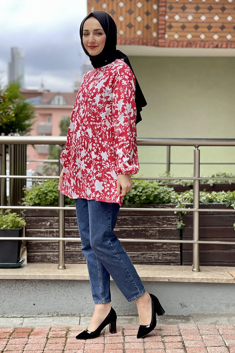 

Patterned Tunic Saks Hijab Turkey Muslim Fashion Dress Islam Clothing Dubai Istanbulstules Women Top Shirt 2022