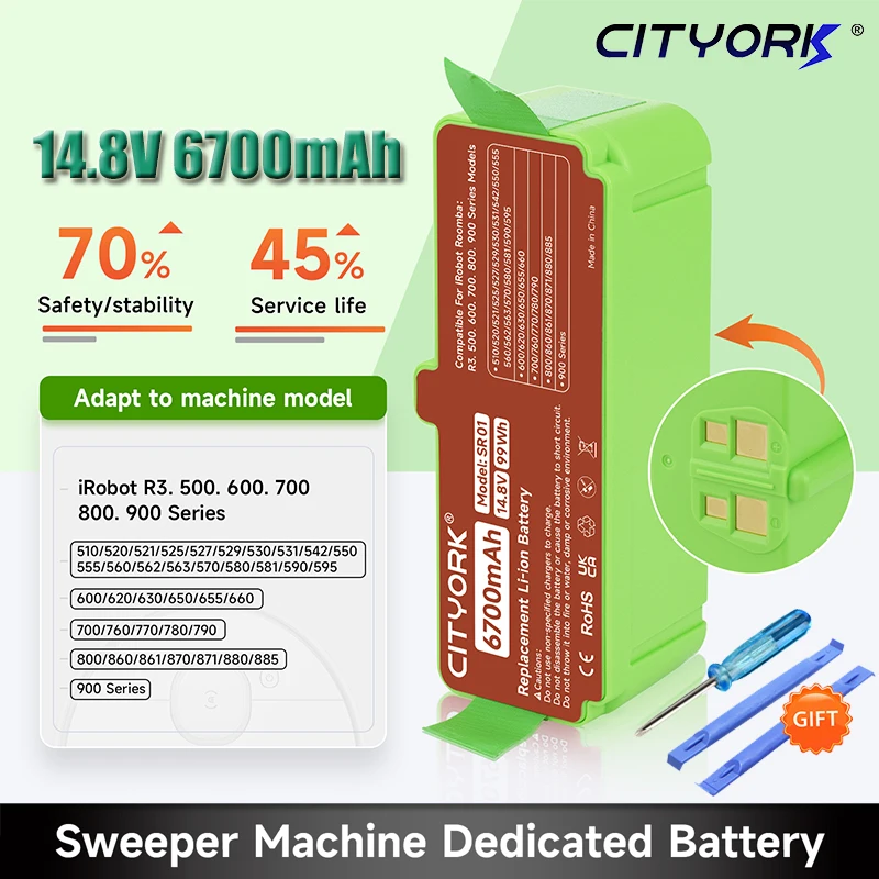 14.8V 6700mAh Li-ion vacuum cleaner Battery For iRobot Roomba battery 500 550 600 620 650 760 770 800 900 Replacement Battery
14.8V 6700mAh Li-ion vacuum cleaner Battery For iRobot Roomba battery 500 550 600 620 650 760 770 800 900 Replacement Battery