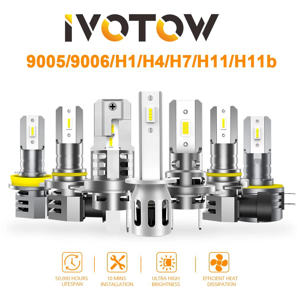 

IVOTOW 2Pcs H1 H4 H7 H11 9005 9006 H11B LED Fog Light Canbus No Error 1:1 Size Fanless Car DRL Daytime Running Lamp 6000K