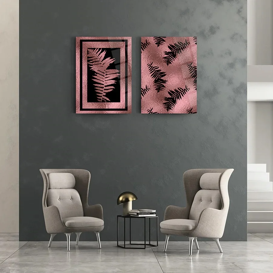 

Leaves Set Of 2, Glass Wall Art,Frameless Free Floating Tempered Glass Panel,Home Office Living Room Decoration,