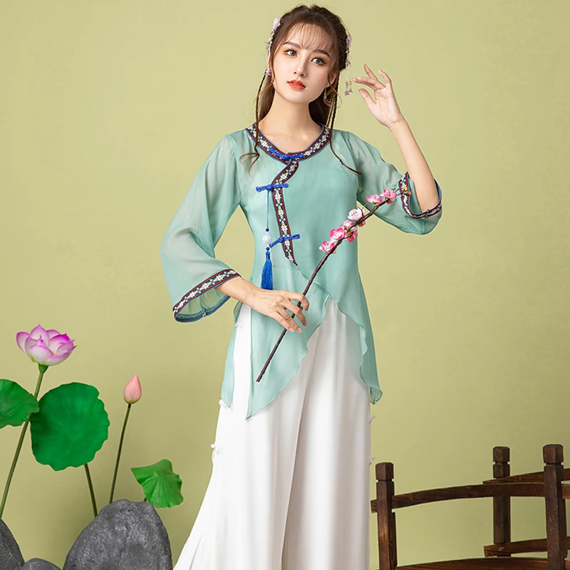 New Chinese Classical Dance Costumes Gauze Tops Pants Modern Oriental Dance Practice Clothing Elegant Hanfu Clothes DQL6233
New Chinese Classical Dance Costumes Gauze Tops Pants Modern Oriental Dance Practice Clothing Elegant Hanfu Clothes DQL6233