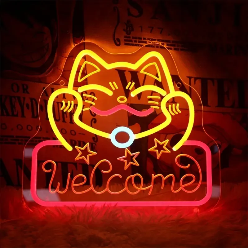 

USB-Powered Lucky Cat Neon Sign – Multi-Use, Wall-Mountable Light for Festive Ambiance & Birthday Celebrations