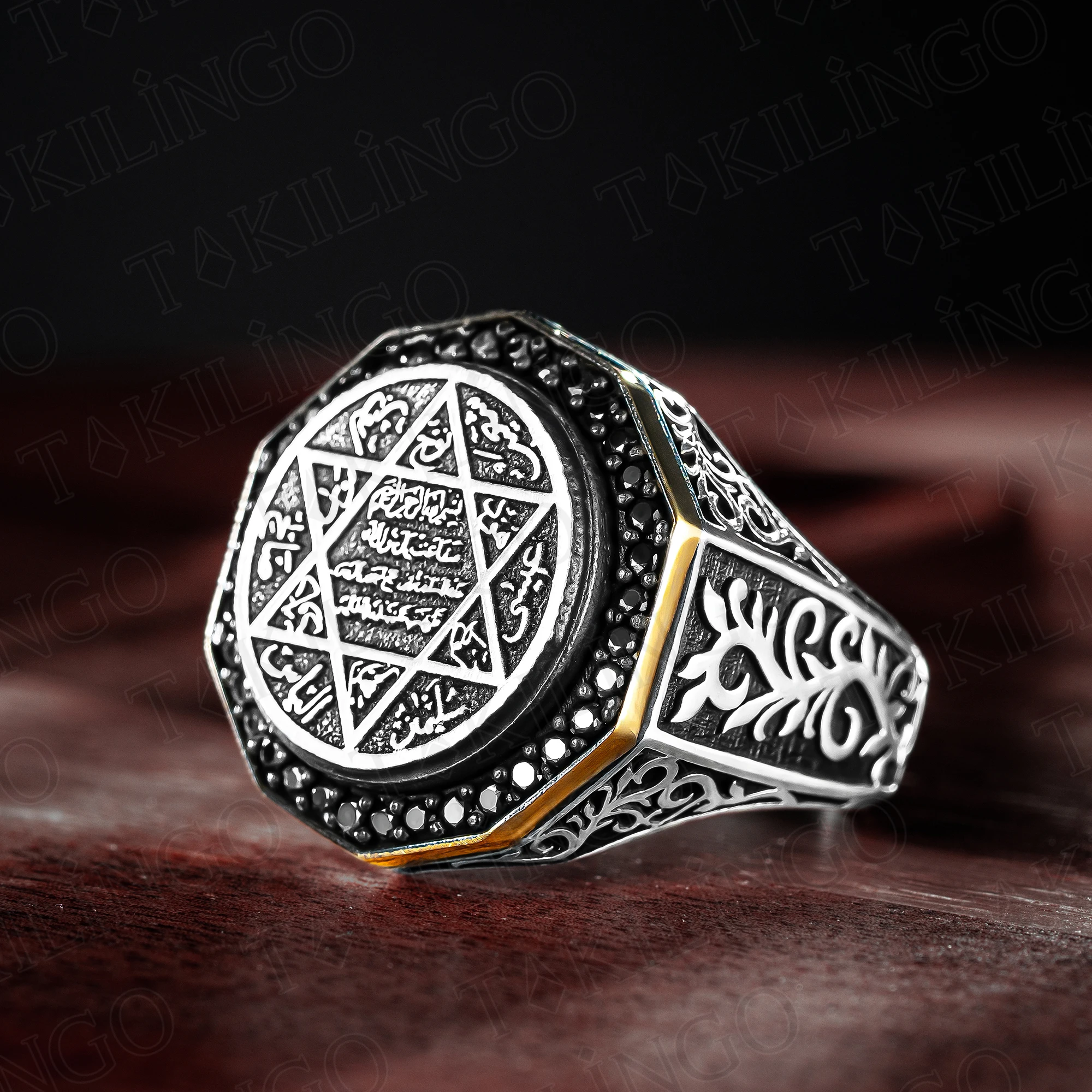 

Men's Seals of The Seven Archangels Rings Seal Of Solomon Kabbalah Ring 925 Sterling Silver Triangle Star of David Amulet Ring