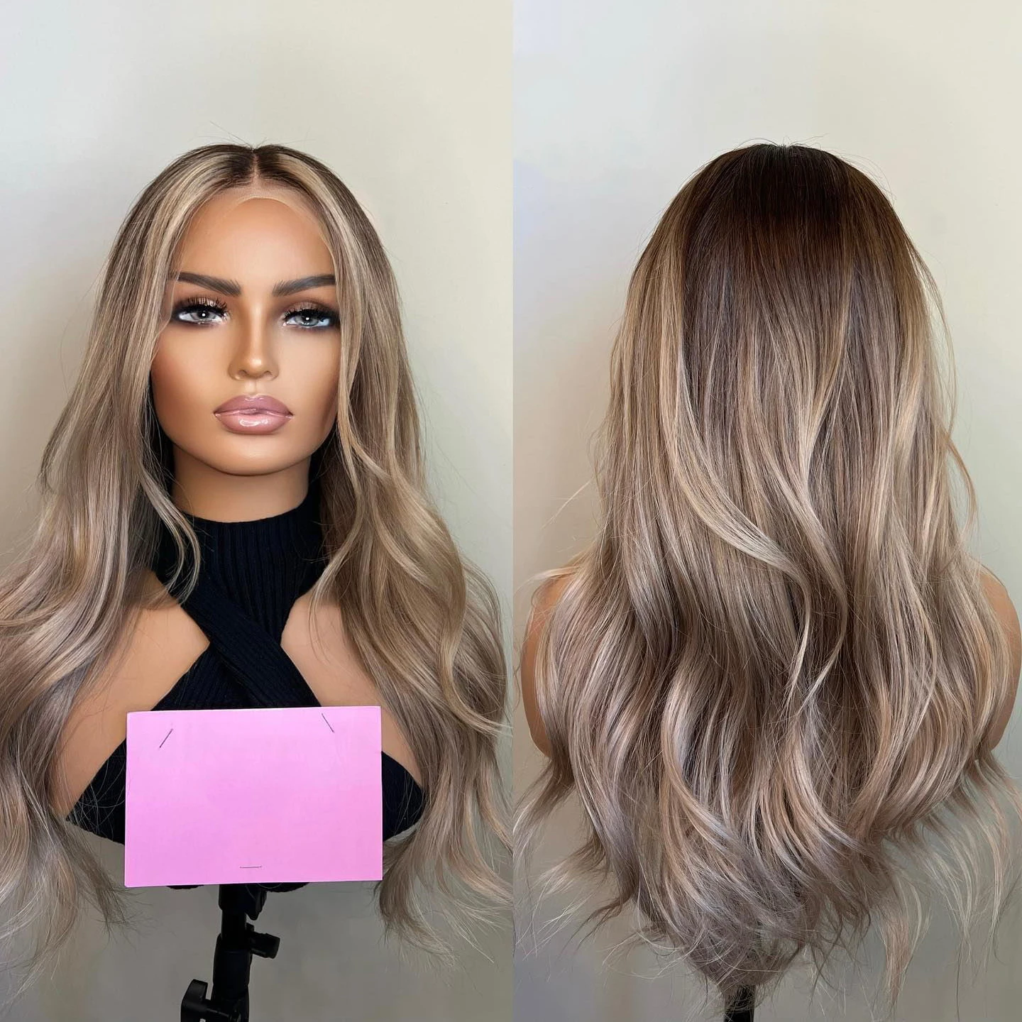 

Balayage Medium Blonde Highlights with Dark Brown Roots 26inches 13x6 Frontal Wig 100% Human Hair Full Lace Wigs Glueless 180%