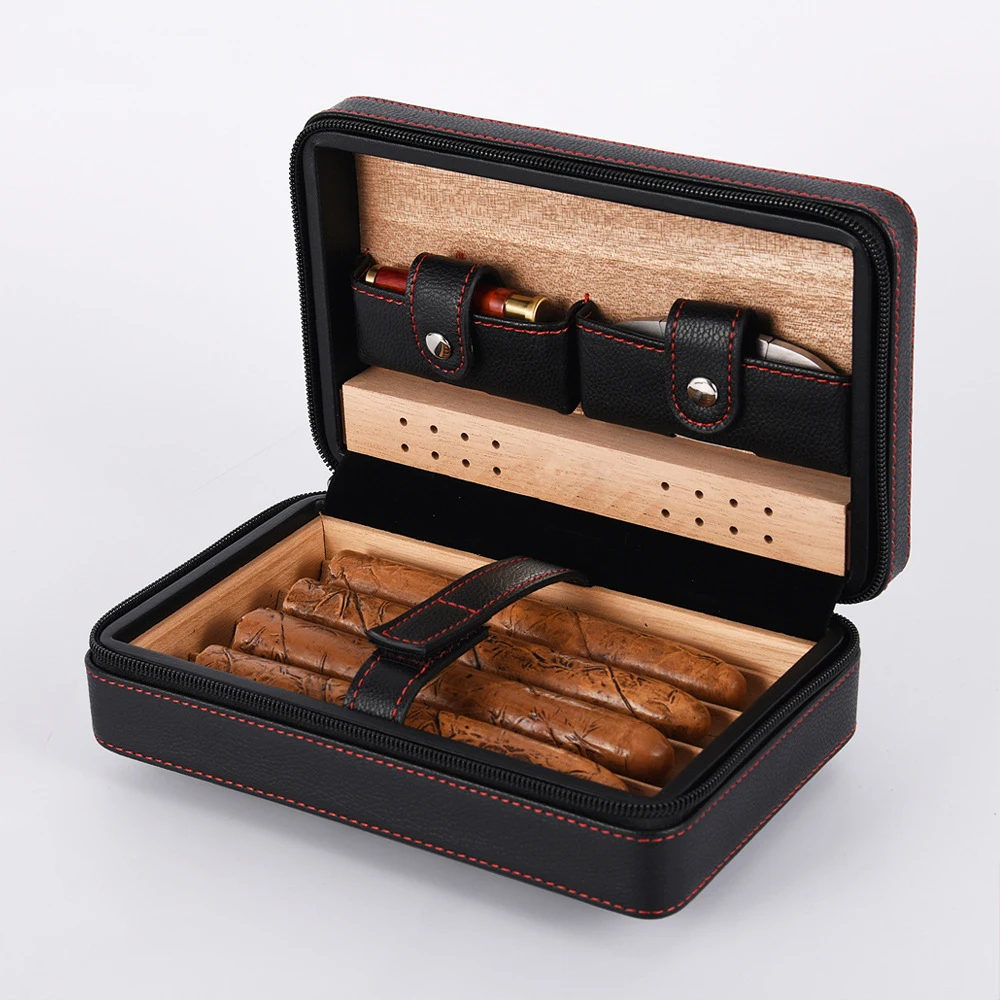 

Кожаная подставка для сигар, портативный мужской дорожный набор для хранения 4 сигар, увлажняющая коробка
