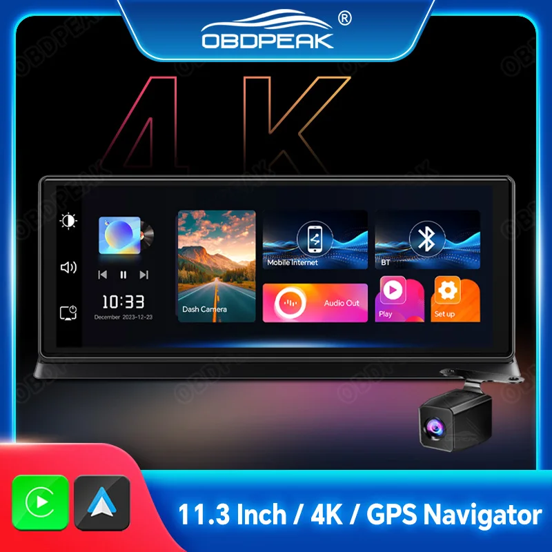 

K2 Pro Dash Cam 11.3" Rearview Camera 4K 2160P DVR Carplay & Android Auto GPS Navigation Video Recorder Dashboard 5G WiFi AUX