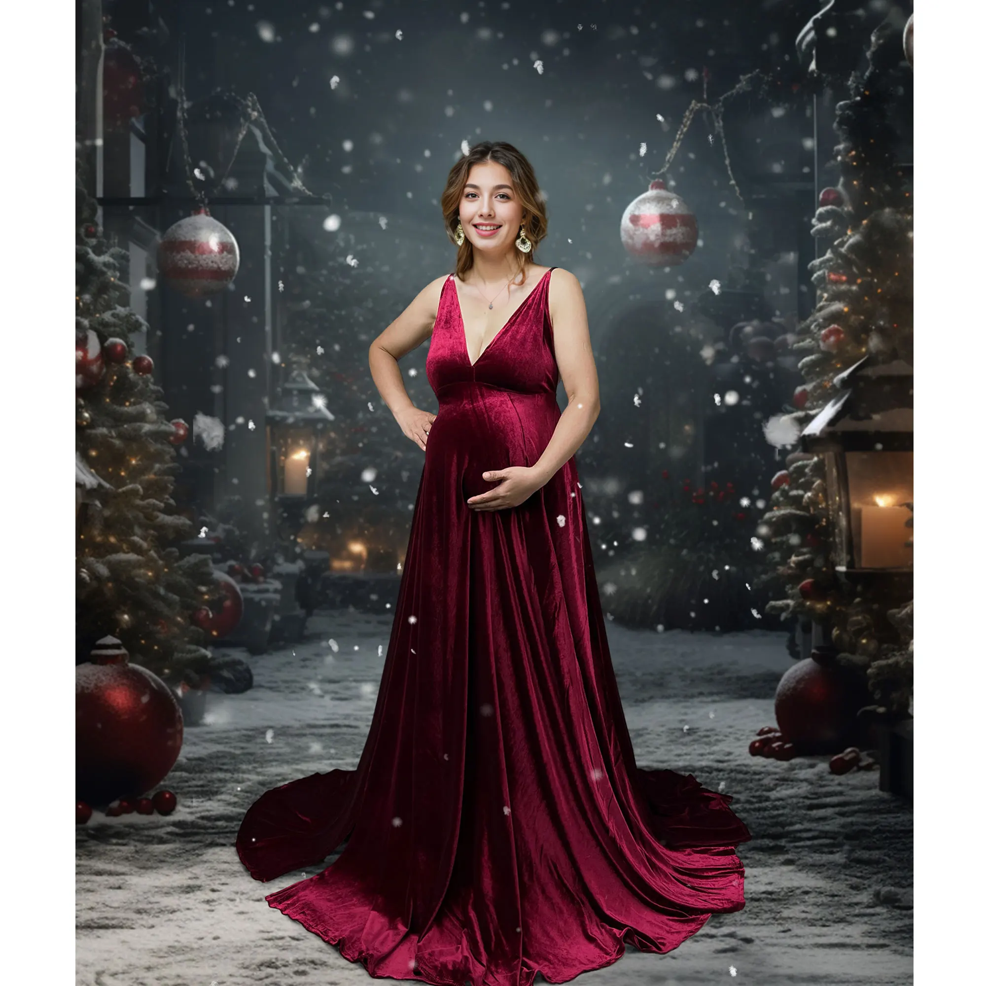 

Don&Judy Maternity Dresses Photoshoot Elegant Velvet Side Slit Maxi Gown Photography Party Prom Evening Dress for Pregnant Woman