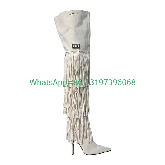 

Lady suede fringed design thigh high boots over the knee stiletto heel boots sexy dance dress boots tassel boots footwear 35-46