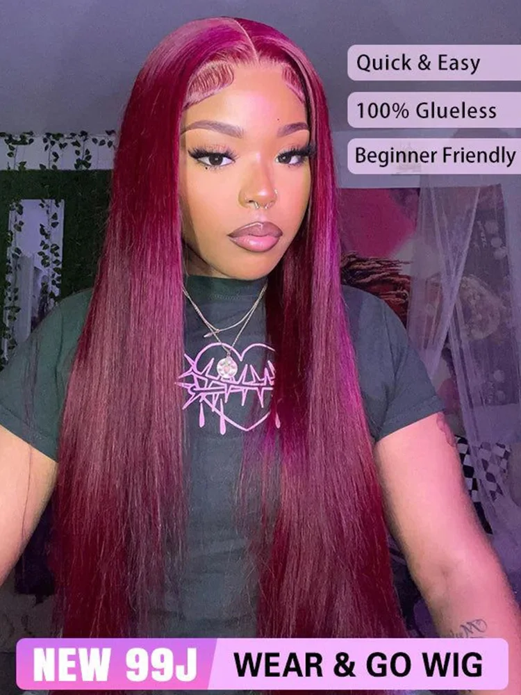 

Burgundy Wear And Go Glueless Human Hair Wig For Women 13x6 Hd Lace Preplucked 99j Straight 6x4 Lace Pre Cut Wig Ready To Wear
