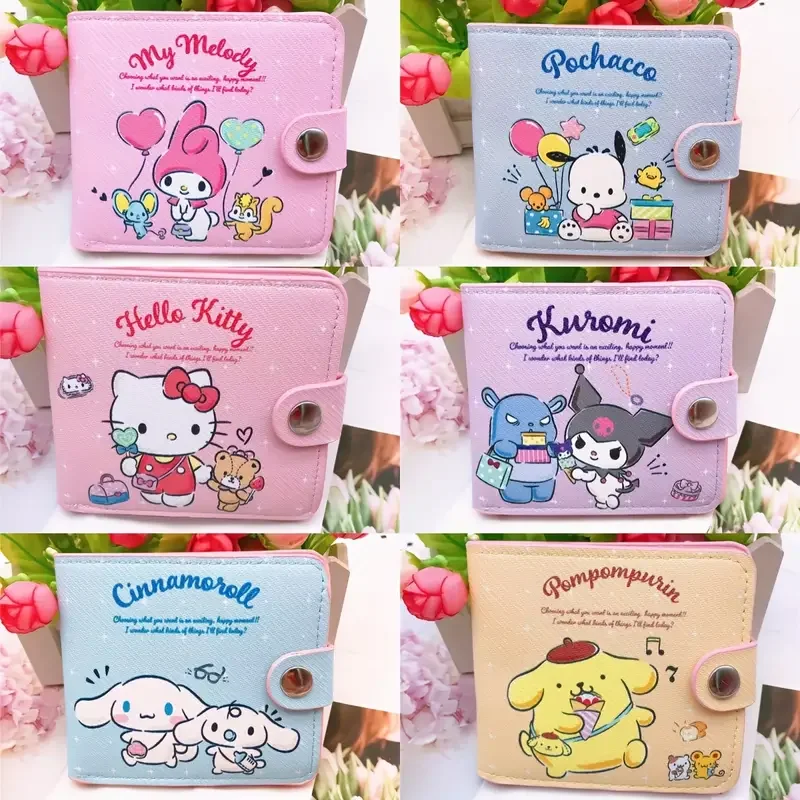 

Sanrio Cute Cartoon Short Wallet, PU Leather Foldable Coin Purse, Kuromi Pochacco Hello Kitty Cinnamoroll Melody Kawaii Anime Cr