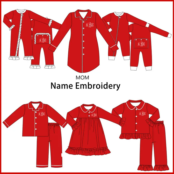 

2024 эксклюзивная Одежда для девочек и маленьких мальчиков, новые хлопковые настраиваемые именные стили, популярные модели, пижамные комбинезоны, комплекты для мальчиков, красная одежда