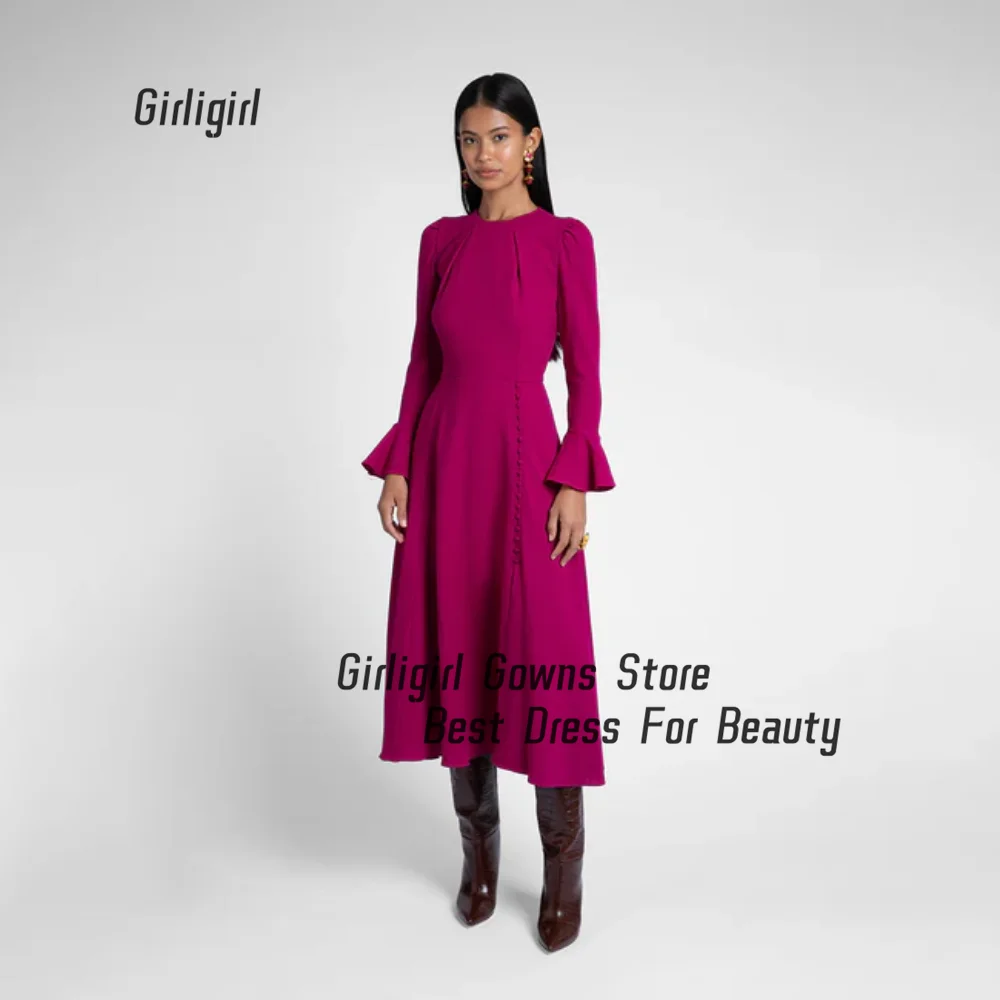 Simple Buttons A Line Evening Dress O Neck Full Puff Sleeves With Fold Draped For Women Formal Occasion Gowns فساتين سهرة
Simple Buttons A Line Evening Dress O Neck Full Puff Sleeves With Fold Draped For Women Formal Occasion Gowns فساتين سهرة
