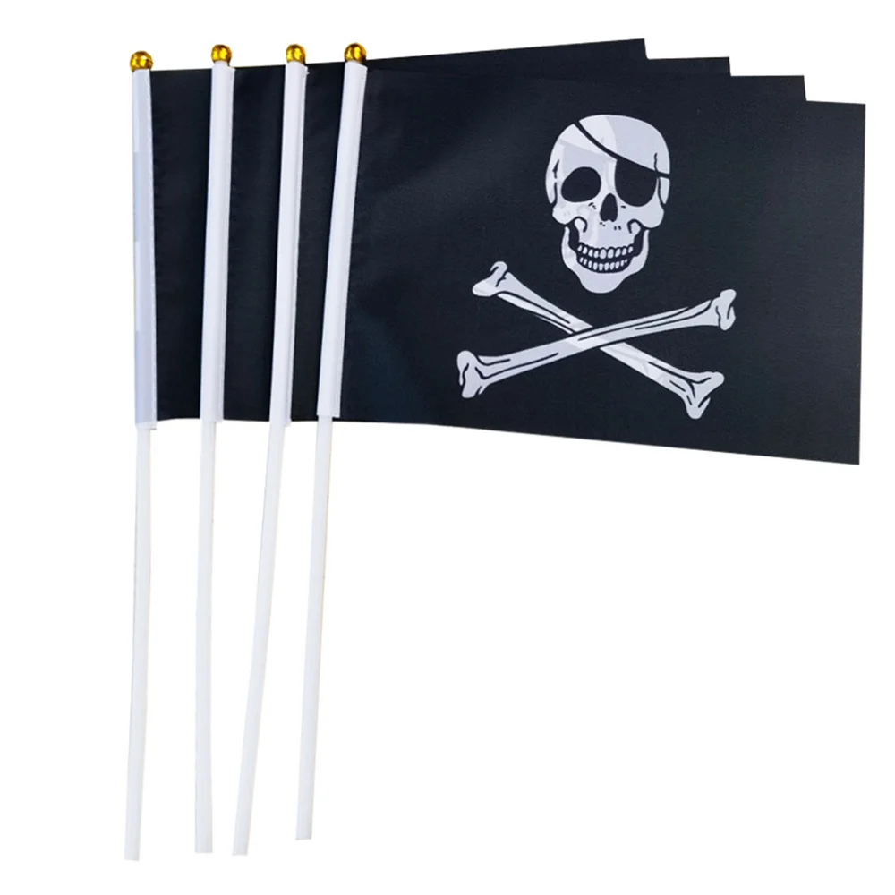 

24 Pieces Pirates Hand Flag Pirates Waving Flags Stick Flag Small Mini Hand Held Flags Skull and Cross Pirates Party Supplies