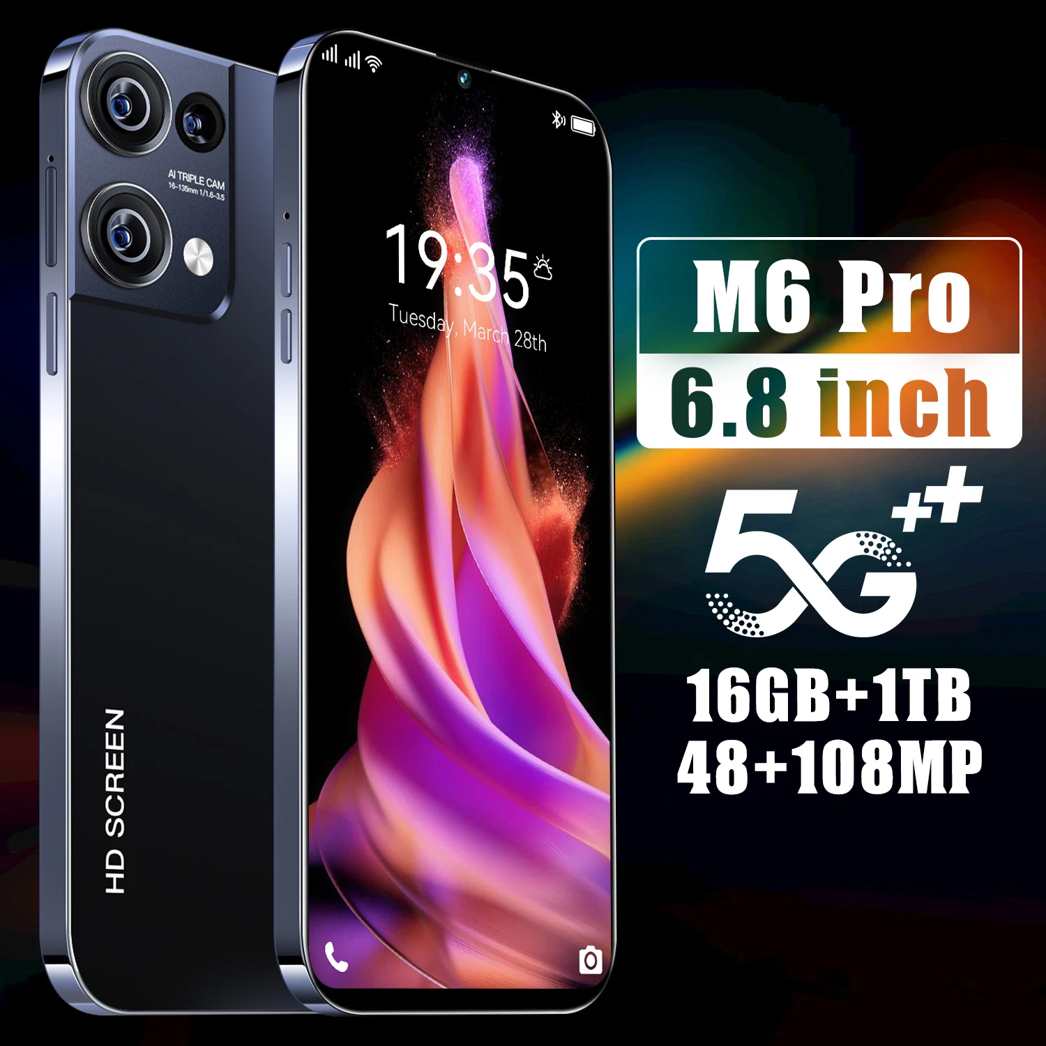 [World premiere】новый смартфон M6 Pro, телефон с диагональю 6,8 дюйма, HD 16 ГБ + 1 ТБ, две SIM-карты, мобильные телефоны, 6800 мАч, Android
[World premiere】новый смартфон M6 Pro, телефон с диагональю 6,8 дюйма, HD 16 ГБ + 1 ТБ, две SIM-карты, мобильные телефоны, 6800 мАч, Android