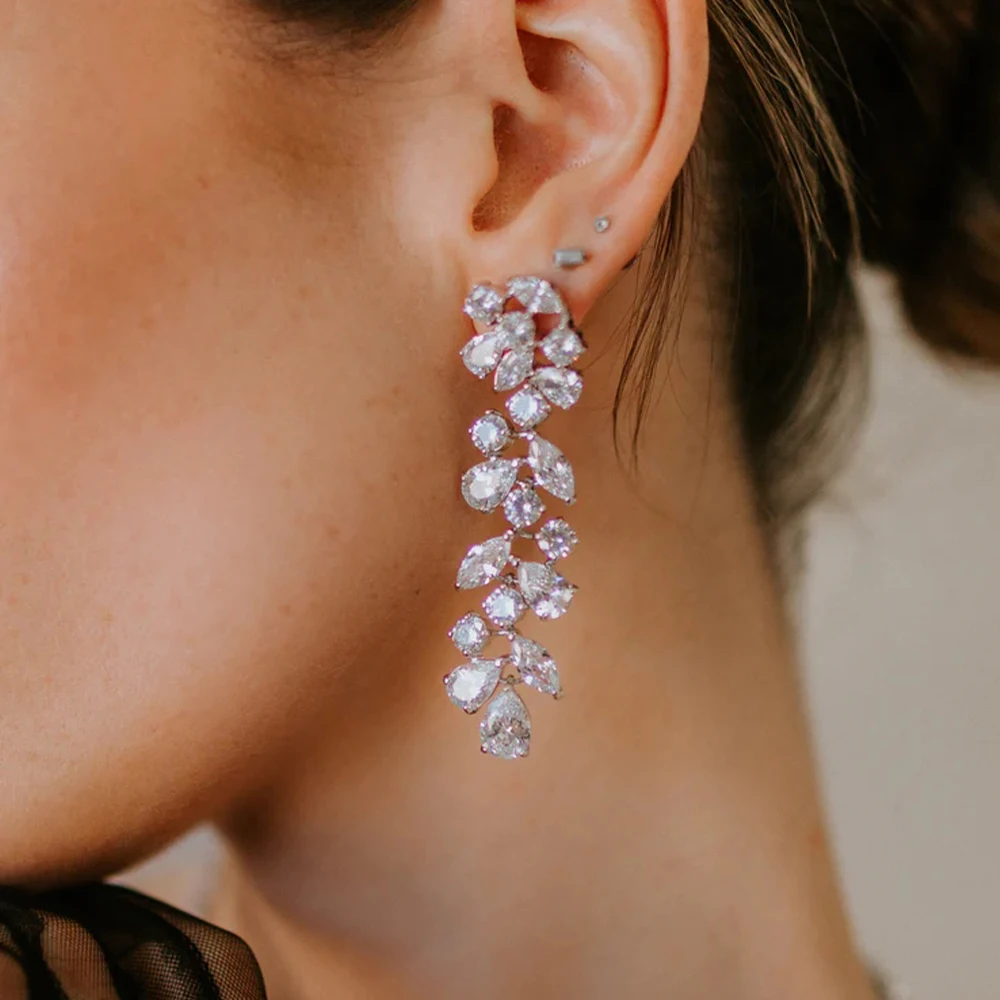 

Luxury Zircon Long Drop Dangle Earring Accessories for Women Statement Party Tassel Bridal Crystal Earrings Wedding Jewelry Gift