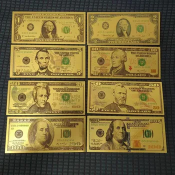 금도금 미국 달러 지폐, 금박 지폐, 가짜 종이 돈 지폐, 수집용 공예품, 집 장식, 7 개, 8 개, 36 개