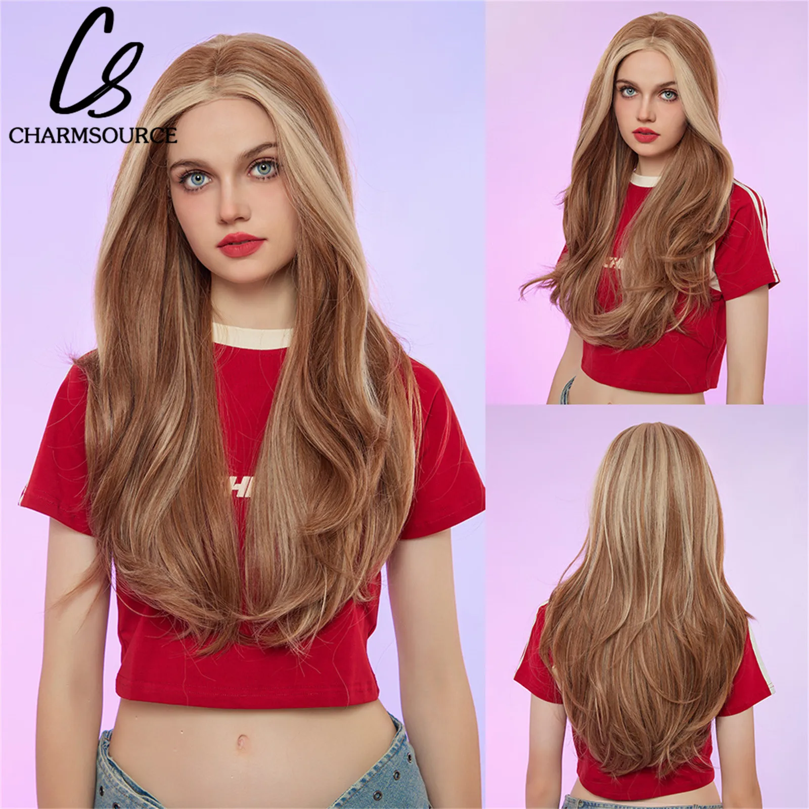 CharmSource Long Lace Front Wig Brown Highlight Blonde Wavy Wigs Side Part Color for Women Daily Party Cosplay High Density
CharmSource Long Lace Front Wig Brown Highlight Blonde Wavy Wigs Side Part Color for Women Daily Party Cosplay High Density