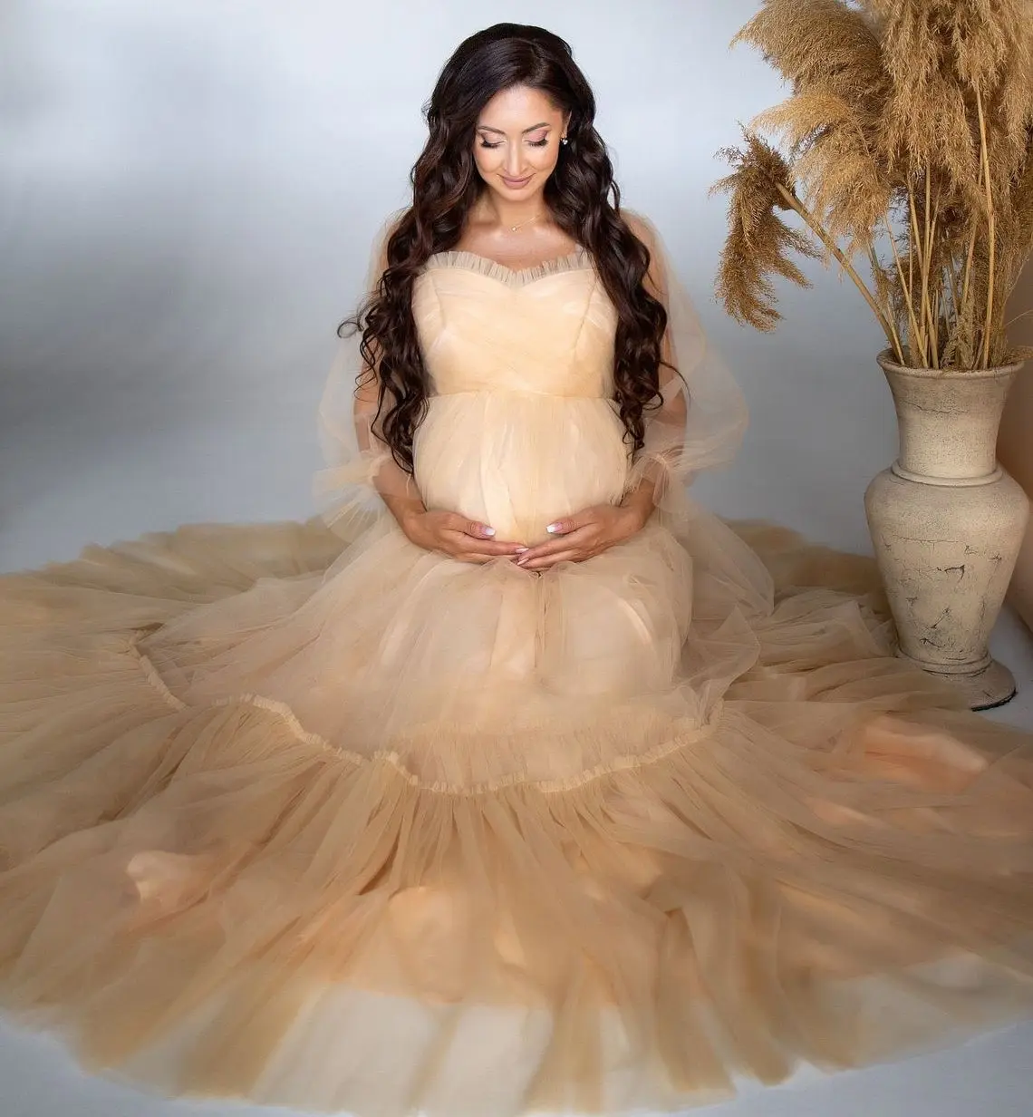 Champagne Tulle Maternity Dresses for Photography Long Sleeve Ruffles Bridal Prom Robe Pregnant Woman Gowns Babyshower Dress
Champagne Tulle Maternity Dresses for Photography Long Sleeve Ruffles Bridal Prom Robe Pregnant Woman Gowns Babyshower Dress