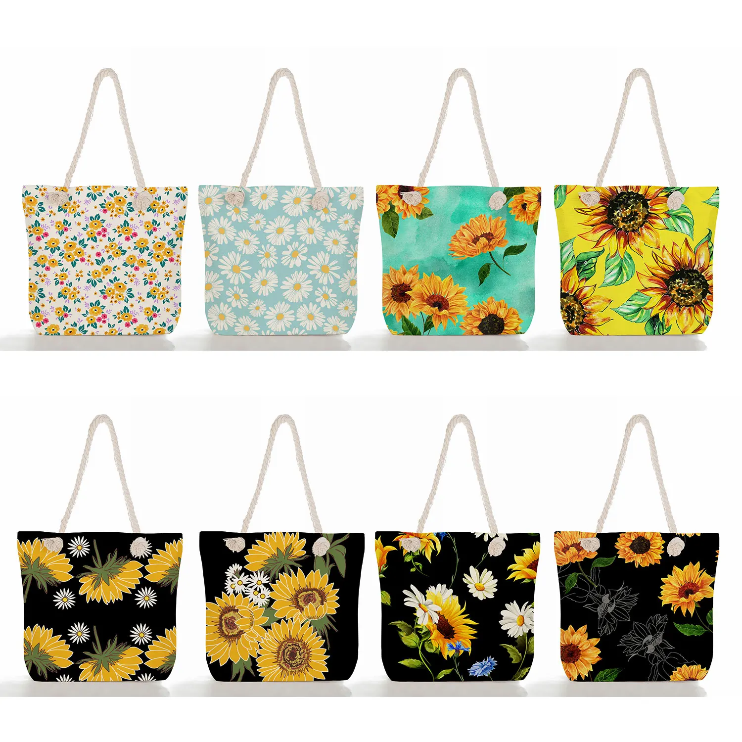 Daisy Sunflower Tote Bags Travel Ladies Thick Rope Shoulder Bags Floral Print Women Beach Bags Fashion High Capacity Handbags
Daisy Sunflower Tote Bags Travel Ladies Thick Rope Shoulder Bags Floral Print Women Beach Bags Fashion High Capacity Handbags
