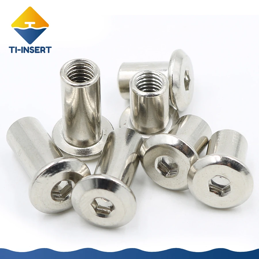 

M4 M5 M6 M8 Hex Socket Nuts , Carbon Steel Furniture Screw Female End ,Nickel Plating Flat Head Rvet Nut, B020