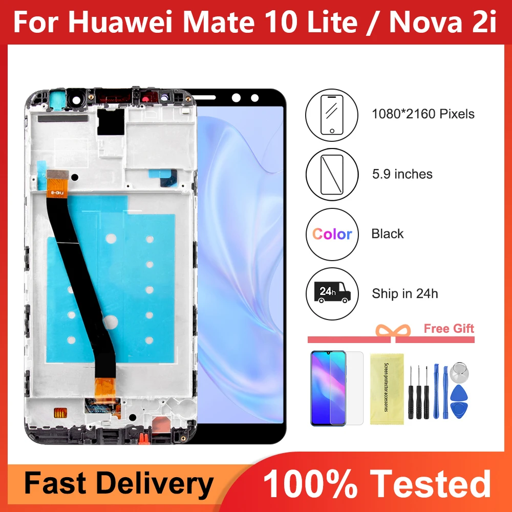 

5.9" 100% Test For Huawei Mate 10 Lite LCD Display Touch Screen Digitizer Assembly For HUAWEI Nova 2i RNE-L2 LCD With Frame