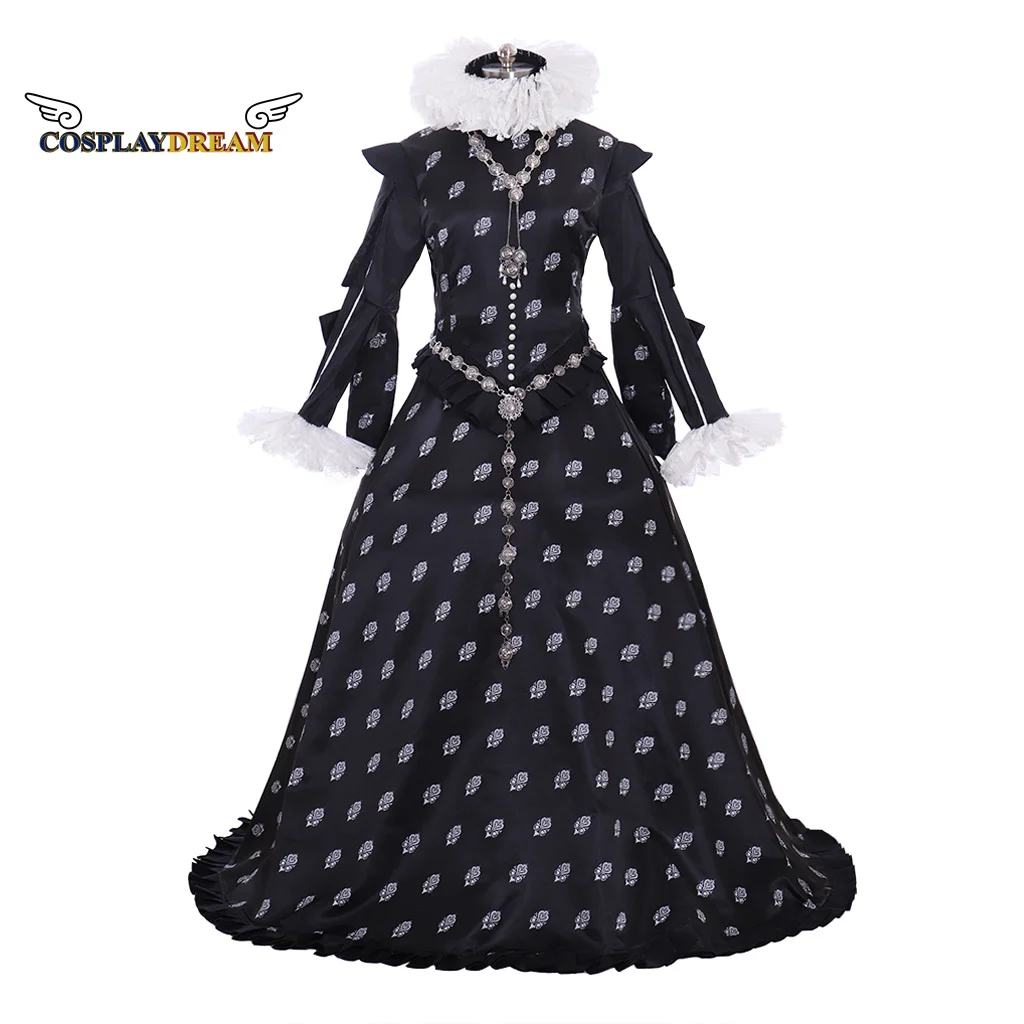 

Tudor Elizabeth Queen Ball Gown Dress Black Dress Medieval Renaissance Women Ruffle Dress Halloween Carnival Party Dress