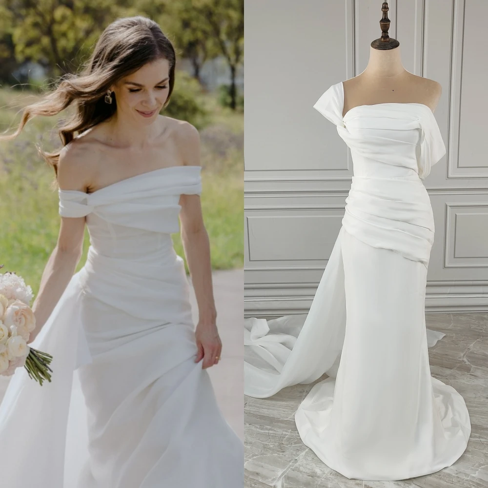 15048# Real Photos Simple Sweep Train Ruched Off-Shoulder Trumpet Wedding Dress Modern Illusion Lace Backless Button Bridal Gown
15048# Real Photos Simple Sweep Train Ruched Off-Shoulder Trumpet Wedding Dress Modern Illusion Lace Backless Button Bridal Gown