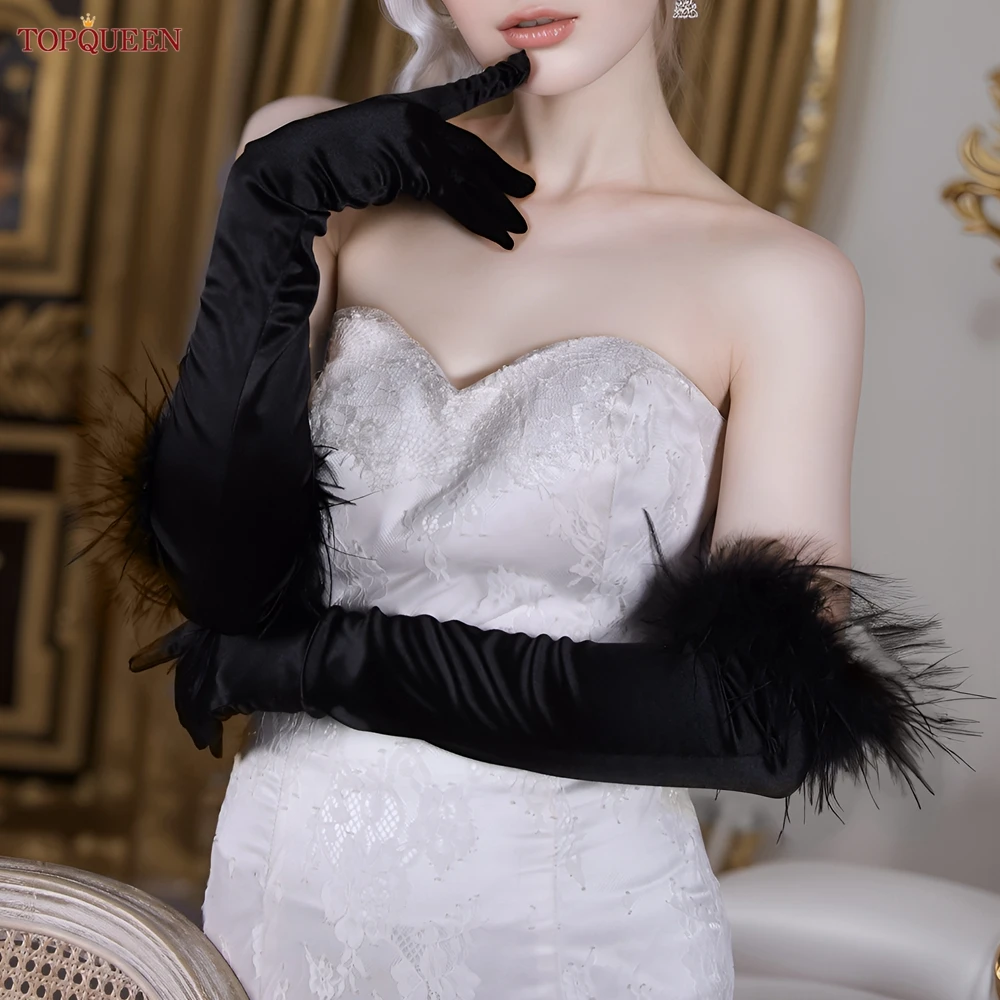 

TOPQUEEN аксессуары для свадебной вечеринки для невесты элегантные свадебные дополнения Свадебные перчатки длиной до локтя тюль для пальцев Черный VM21