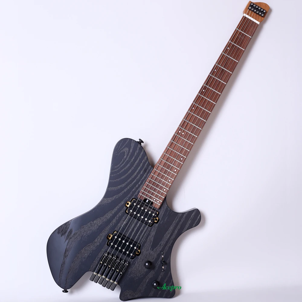 

Acepro AH-100 Satin Black Headless Electric Guitar, 2 Humbucker Pickups, Roasted Maple Neck, Jumbo Stainless Steel Frets