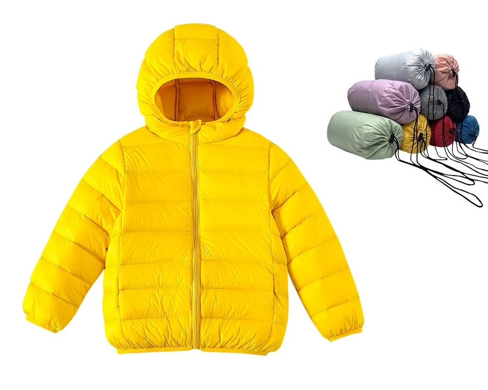 

Зимние легкие теплые куртки-пуховики для маленьких девочек и мальчиков с сумкой для хранения, детские пуховики, детская одежда, верхняя одежда на возраст 1-14 лет