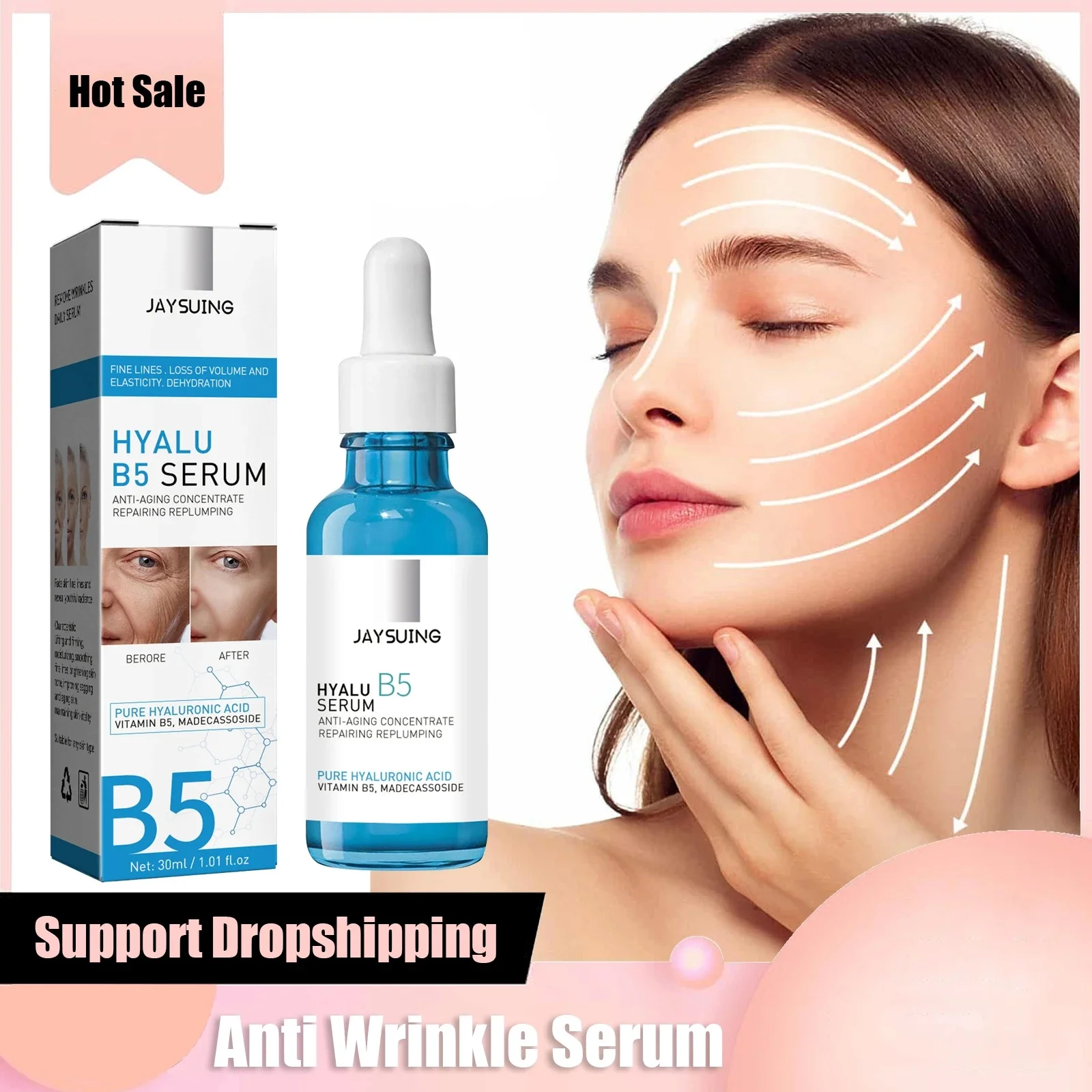 

Pure Hyaluronic Acid Face Serum Anti Wrinkle Moisturizing Pore Shrink Lift Firm Fine Lines Lighten Dark Circle Hyalu B5 Essence