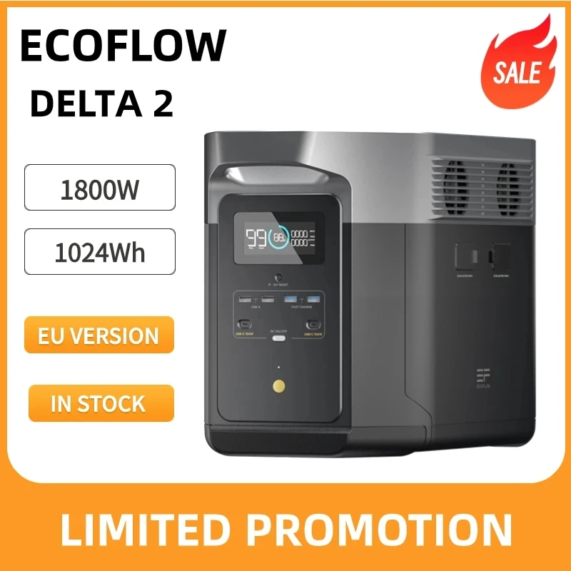 

Портативная электростанция DELTA 2 EF ECOFLOW, 1024Wh LiFePO4 (LFP) с аккумулятором, быстрой зарядкой, солнечный генератор