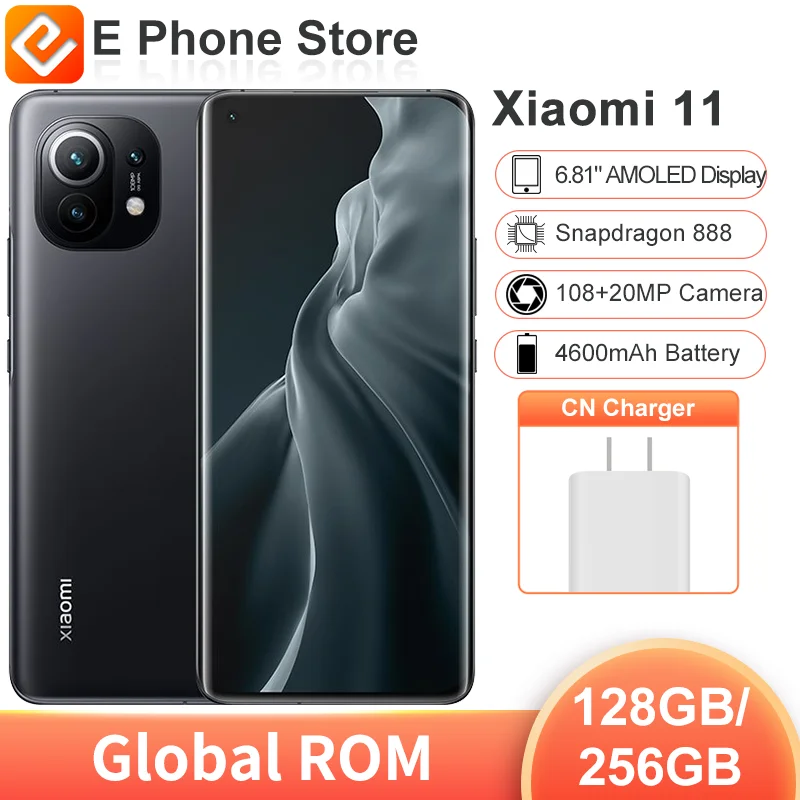 

Global Rom Xiaomi mi 11 128GB/256GB Snapdragon 888 6.81" 3200x1440 AMOLED Display 4600mAh Battery 108MP+20MP Camera 5G