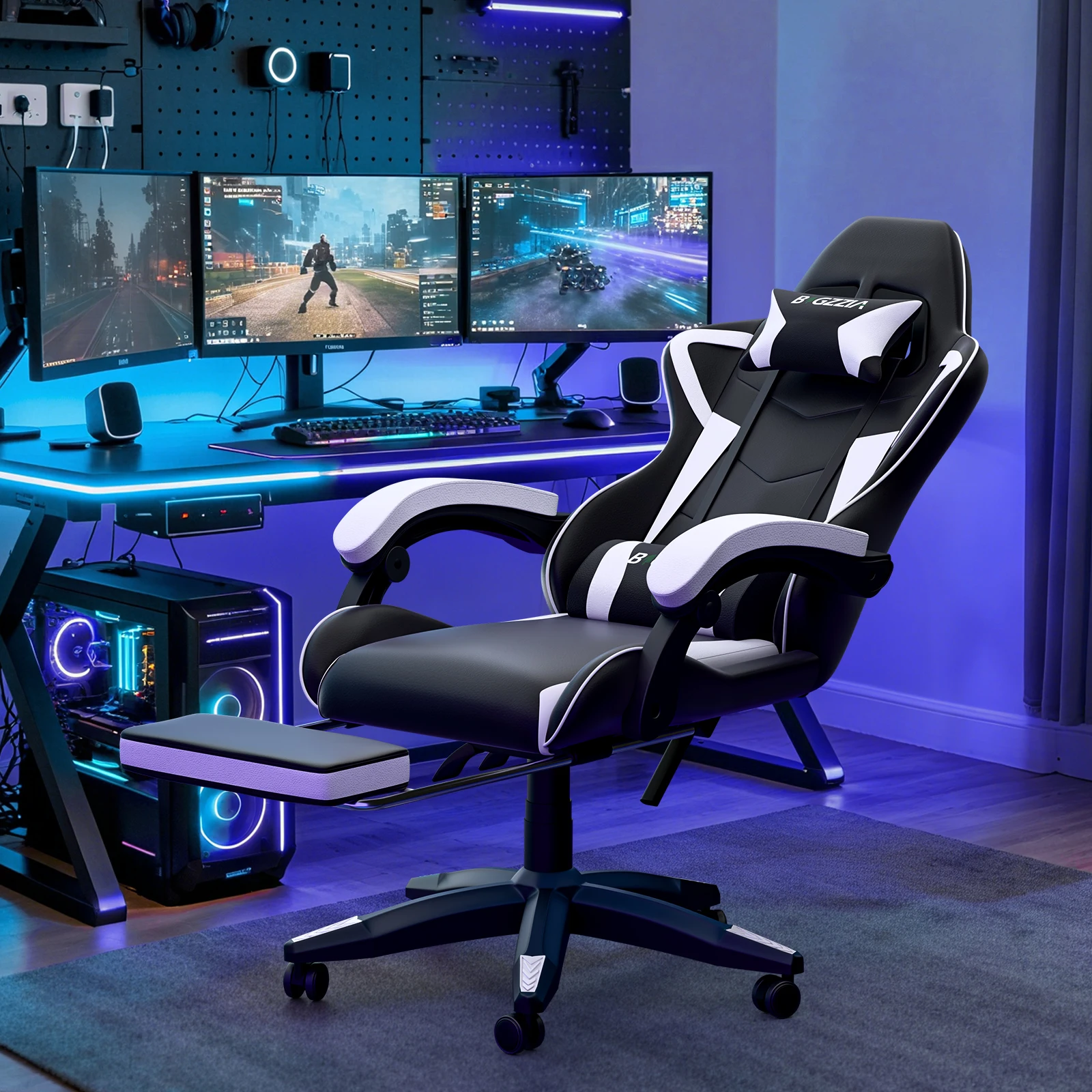 Gaming Chair with Footrest Gamer Chairs Ergonomic with Lumbar Cushion Headrest Gaming Chair Height Adjustable Computer Chair Gaming Chair with Footrest Gamer Chairs Ergonomic with Lumbar Cushion Headrest Gaming Chair Height Adjustable Computer Chair