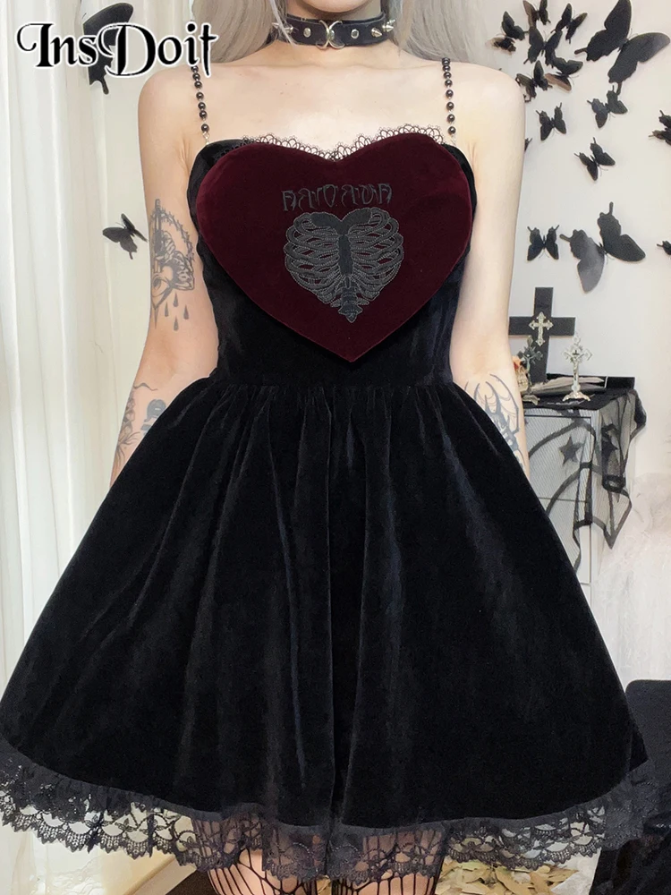 InsDoit Gothic Detachable Love Lace Trim Dress Women Vintage Velvet Sexy Sleeveless A-LINE Dress Punk Aesthetic Party Club Dress
InsDoit Gothic Detachable Love Lace Trim Dress Women Vintage Velvet Sexy Sleeveless A-LINE Dress Punk Aesthetic Party Club Dress
