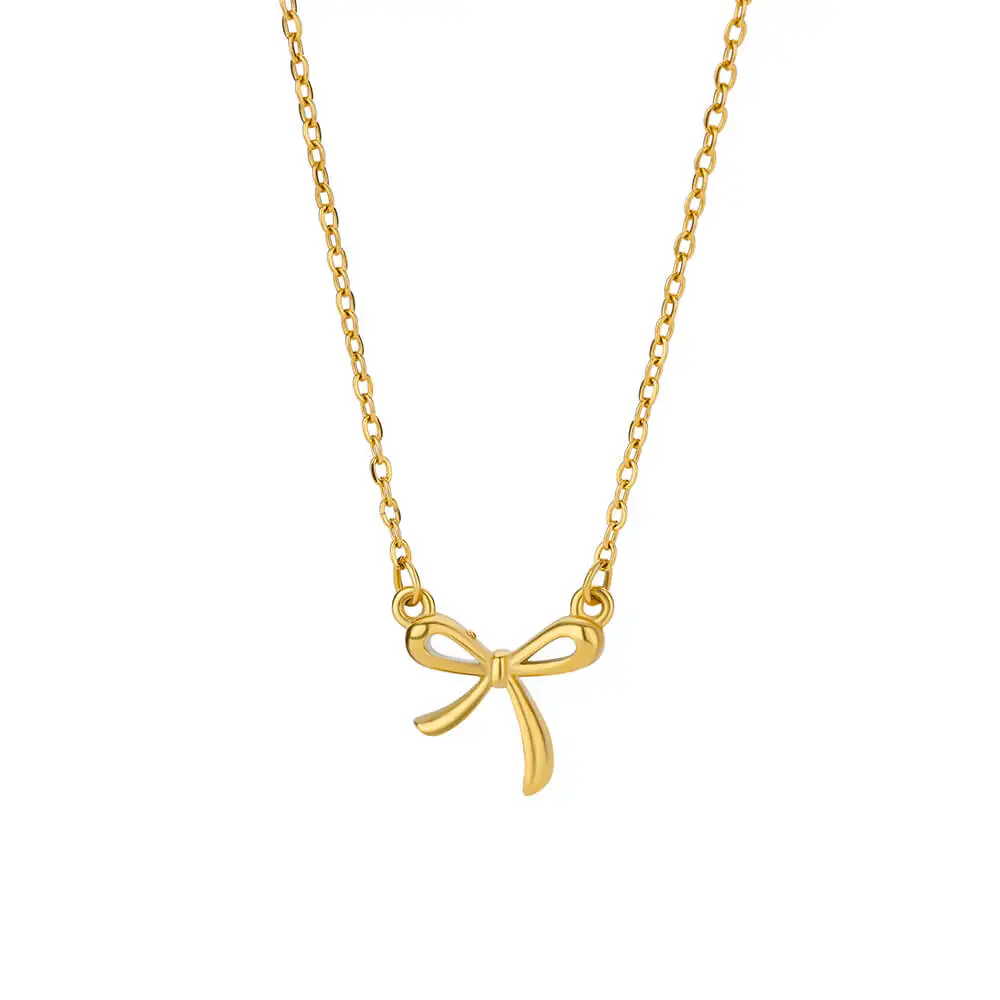 Stainless Steel Bowknot Lucky Necklace For Women Gold Color Korean Necklaces Female Aesthetic Choker Jewelry Daily Accessories Stainless Steel Bowknot Lucky Necklace For Women Gold Color Korean Necklaces Female Aesthetic Choker Jewelry Daily Accessories