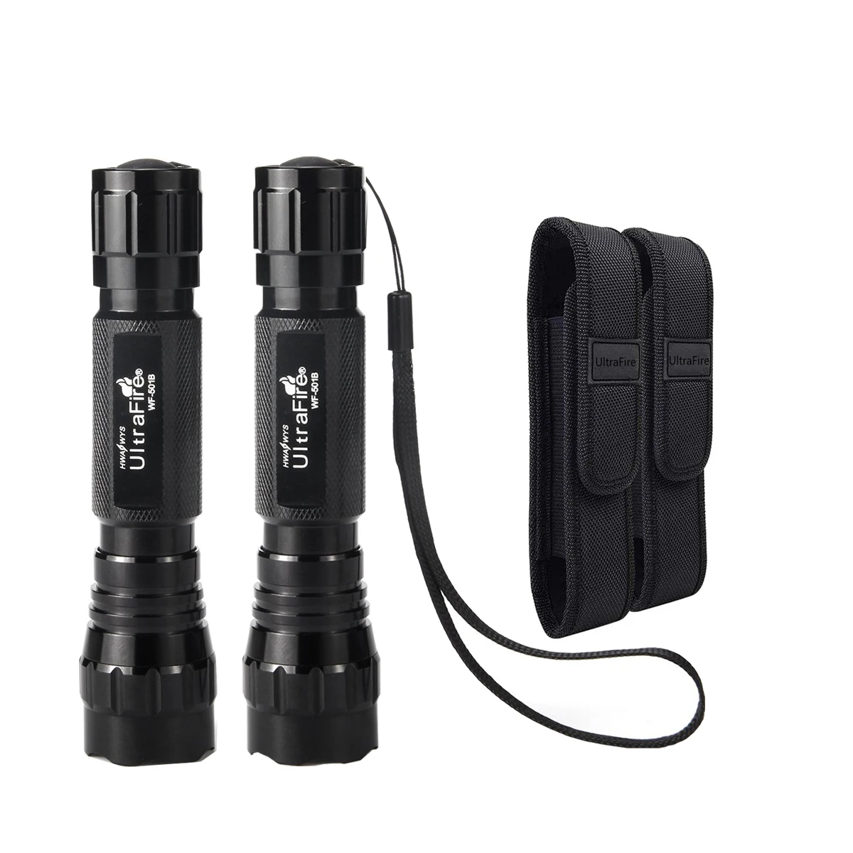 

UltraFire 2pcs WF-501B LED Police Flashlight High Power Tactical Lantern EDC Torch Light for Outdoor Camping with 2 Holster