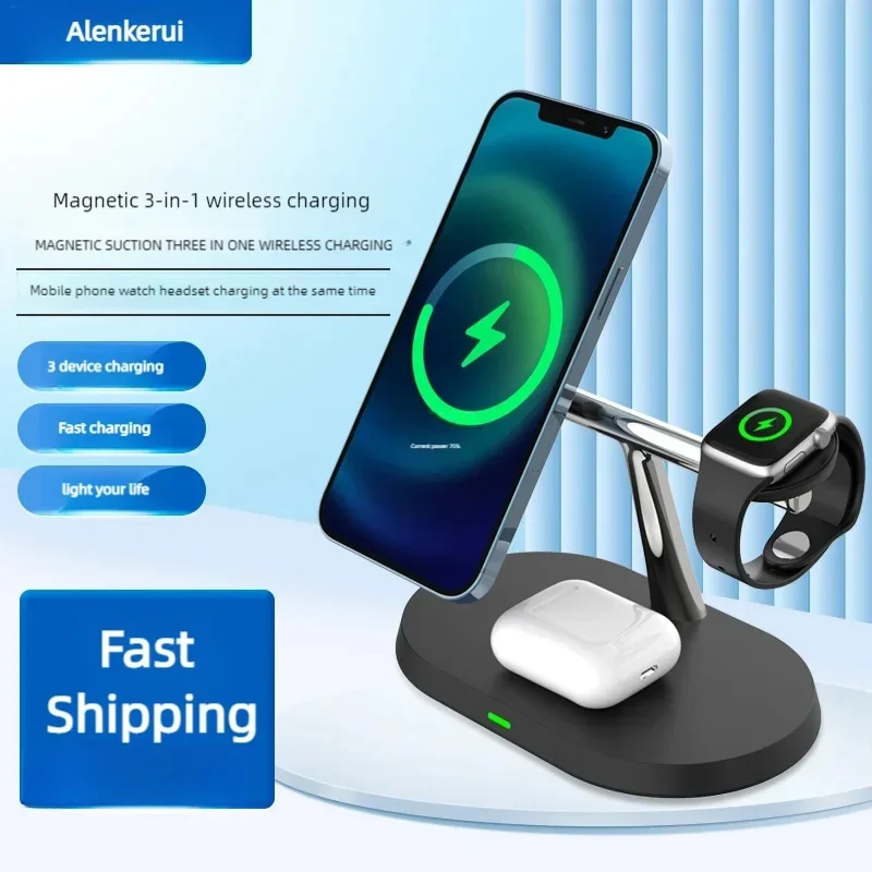 

Magnetic Wireless Charger Stand for iPhone 15 14 13 12 Pro Max Apple Watch 8 7 6 Airpods Pro 3 in 1 Fast Phone Charging Sation